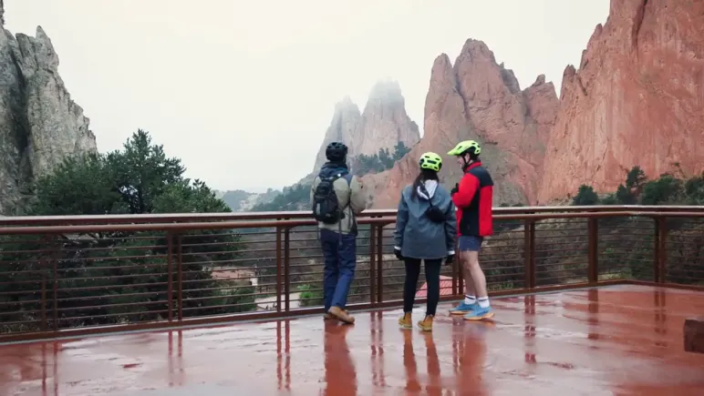 Attendees at the Garden of the Gods overlook after rain