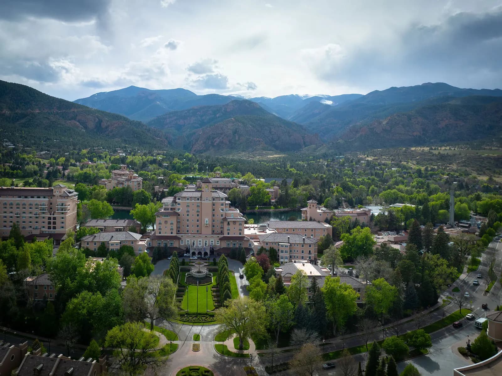 The Broadmoor campus and lake from above